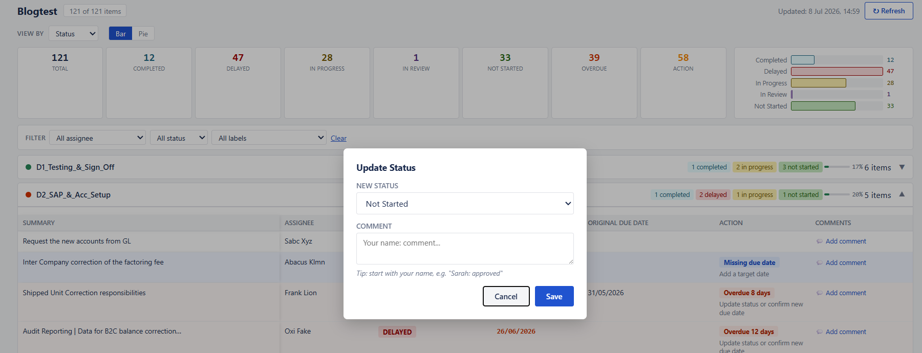 Editing a row directly from the dashboard